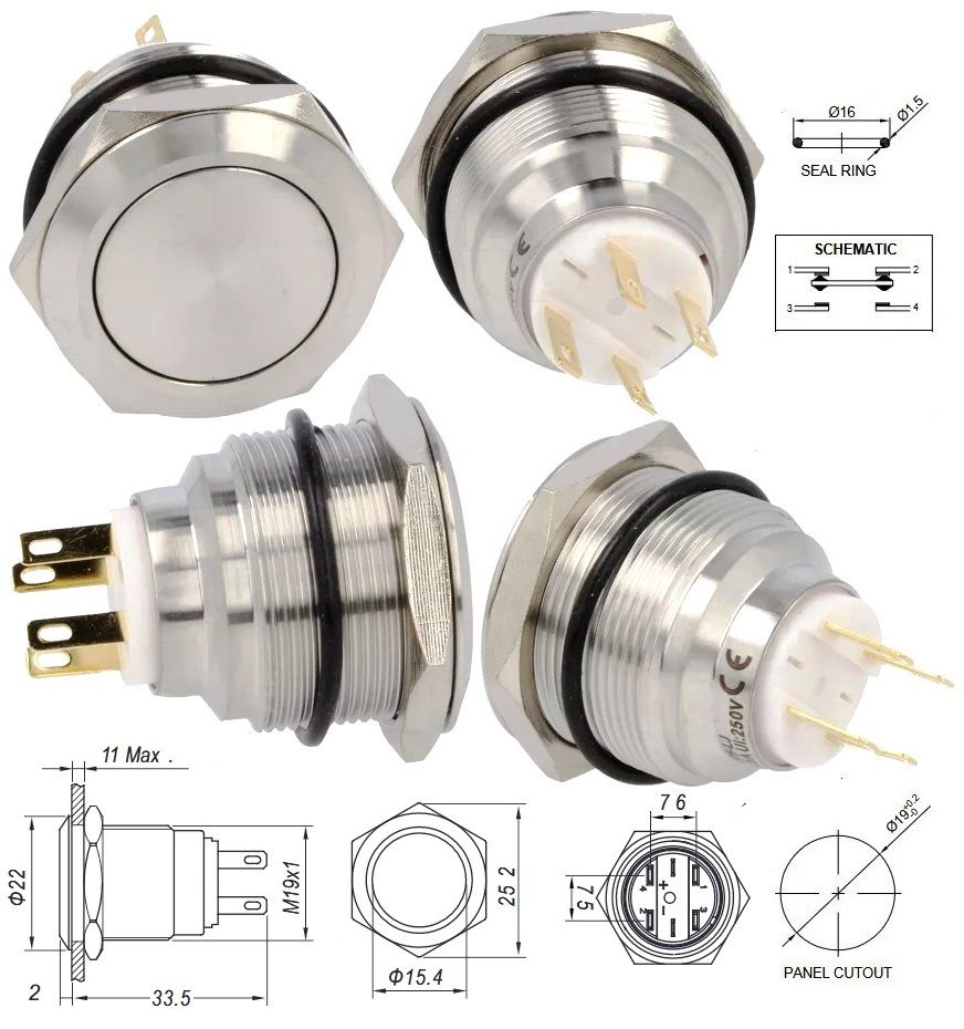 Pulsador Anti Vándalos IP65 22mm